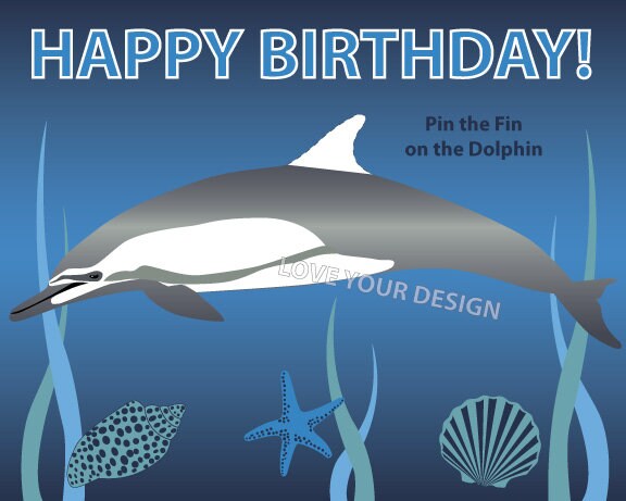 Pin the Fin on the Dolphin birthday game - DIGITAL jpeg file for INSTANT DOWNLOAD