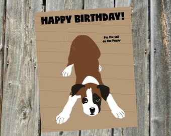 Boxer Puppy Pin the Tail Birthday Party Game (Digital Download)