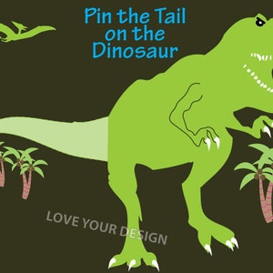 T-Rex Dinosaur Birthday Party Game: Pin the Tail, Coloring Page (Digital Download)