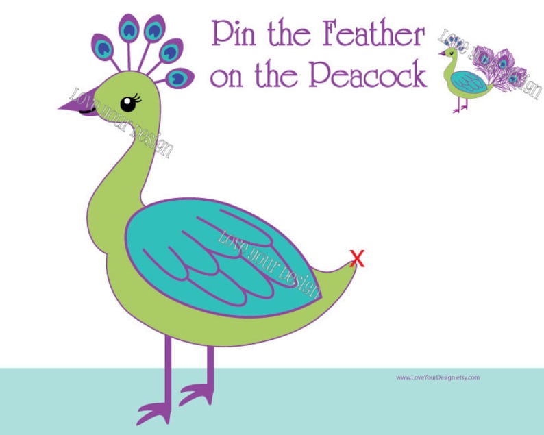 Peacock Pin the Tail on Game Printable Digital Jpeg Files Etsy