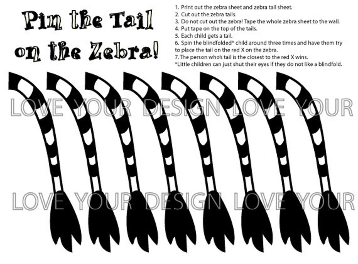 Pin the Tail on the Zebra Game INSTANT DOWNLOAD Printable Etsy UK
