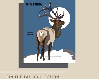 JUEGO ELK PIN the Tail on the Elk Birthday Game - Descarga instantánea de archivos que imprimes - Juego de fiesta - Póster de ciervo- Decoración de fiesta de ciervos