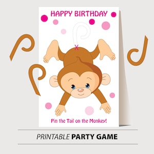 Pin the Tail on the Monkey Game Pink Dots YOU print INSTANT DOWNLOAD