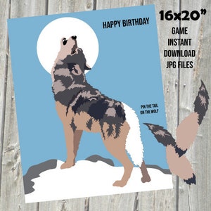 GAME WOLF PIN the Tail on the Wolf Birthday Game Blue - Instant Download Files You Print - Party Game - Wolf Poster- Wolf Party Decor