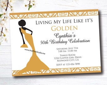 Golden Birthday Invitation: Afro Queen, Any Age (You Print)