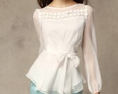 White / Pink / Apricot / Red Chiffon Blouse vintage lace blouse women blouse fashion shirt blouse--TP023