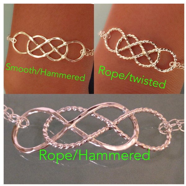 Sterling silver double infinity bracelet, Double infinity bracelet, sterling silver layering bracelet