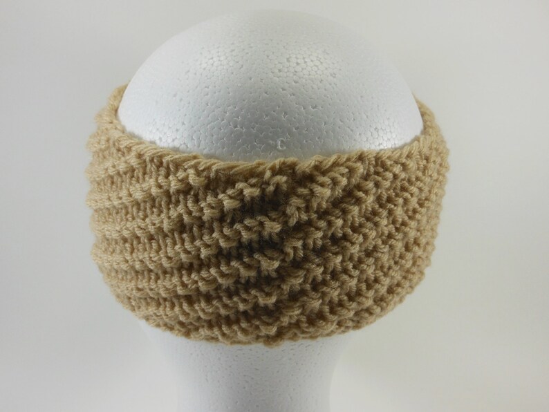 Tan Ear Warmer Brown Acrylic Hand Knit Winter Headband
