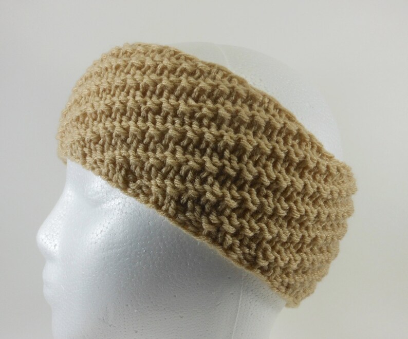 Tan Ear Warmer Brown Acrylic Hand Knit Winter Headband