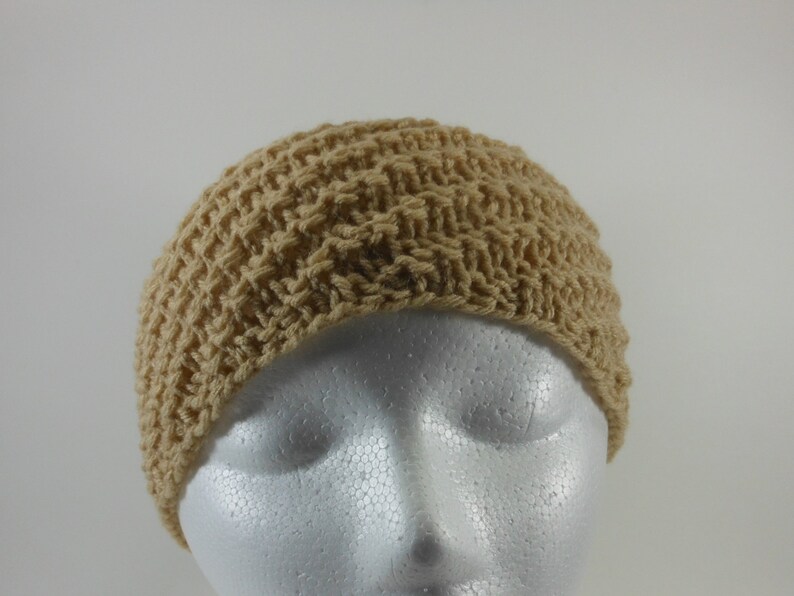 Tan Ear Warmer Brown Acrylic Hand Knit Winter Headband