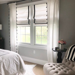 Custom Roman Shade with Ribbon Trim! Blackout Shades, Flat Classic Fabric Roman Blinds, Customer&#39;s fabric or Our White Fabric for Extra Fee