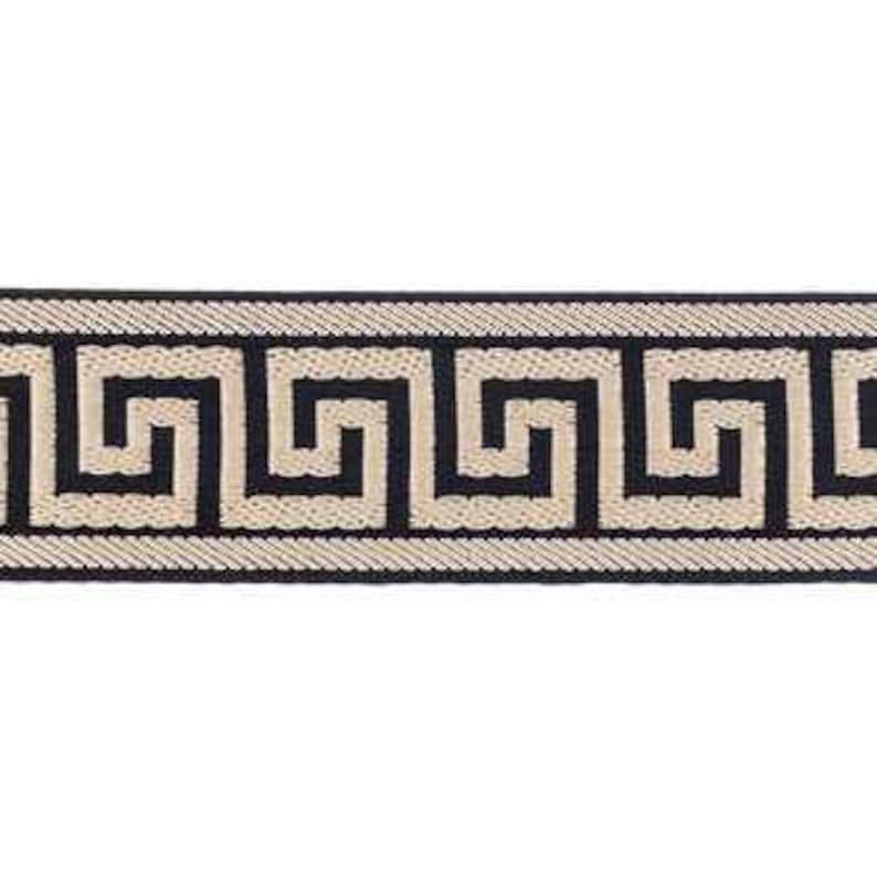 Fabric and Ribbon Included Greek Key Ribbon Trimmed Roman Shade Blackout Shades Ribbon Shades