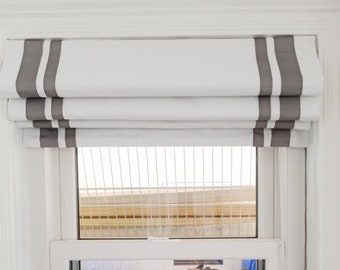 Classic Roman Shade--Custom. White Roman Shade with Ribbon Trim, Any Color, Any fabric. Blackout Roman Shade Option