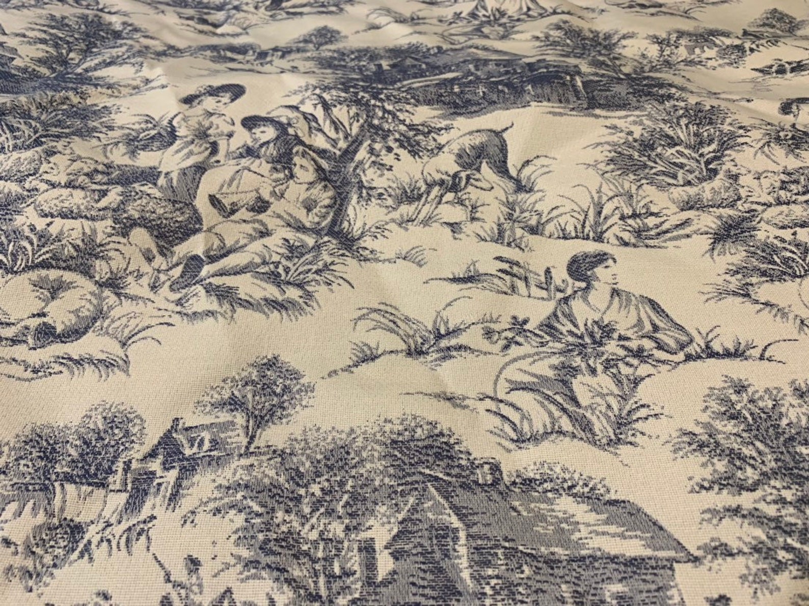 Light Blue Toile Designer Upholstery Decor Fabric 54 Etsy