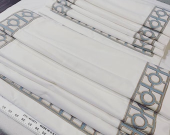 White Roman Shade with Blue Gold Fretwork Trim and Fabric Included in Price (Just like photo)!  See listing details for size requirements