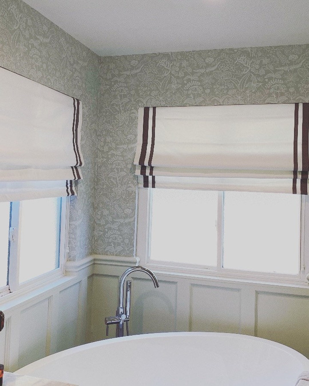 Custom Ribbon Trim Roman Shades, Custom Curtains, Handmade With Any