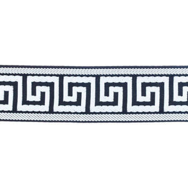 Fabric and Ribbon Included Greek Key Ribbon Trimmed Roman Shade Blackout Shades Ribbon Shades