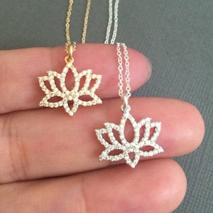 Lotus flower charm Necklace, Dainty Lotus necklace, silver lotus flower jewelry, CZ lotus necklace, Minimalist jewelry, lotus411