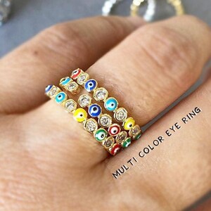 Dainty Evil Eye Ring: Gold Minimalist Stacking Ring - Etsy