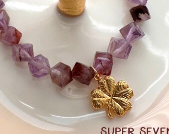 Super seven healing bracelet, stackable gemstone bracelets, Gemstone bracelets, clover charm bracelet, healing gemstone, gift for women