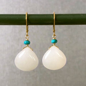 White Jade Turquoise Earrings: Boho Dangle Leverback Jewelry