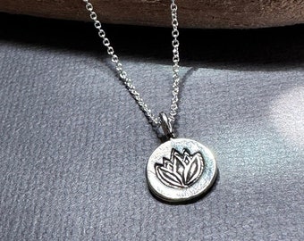 Silver Lotus charm Necklace, Dainty Silver Lotus Flower necklace, Going away gift, good luck gift, minimalist Jewelry, Gift for her Lotus411