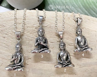 Sterling Silver Buddha Pendant Necklace: Meditation Mudras