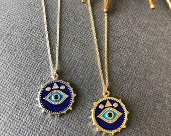 Evil eye charm necklace, Evil Eye Jewelry, Third Eye Protection jewelry, yoga jewelry, gift for her, lotus411, boho chic jewelry