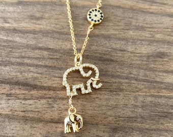 Mother’s day gift, Mother son jewelry, mama and baby elephant necklace, mother and baby, new mom gift, evil eye mommy and me Mother daughter