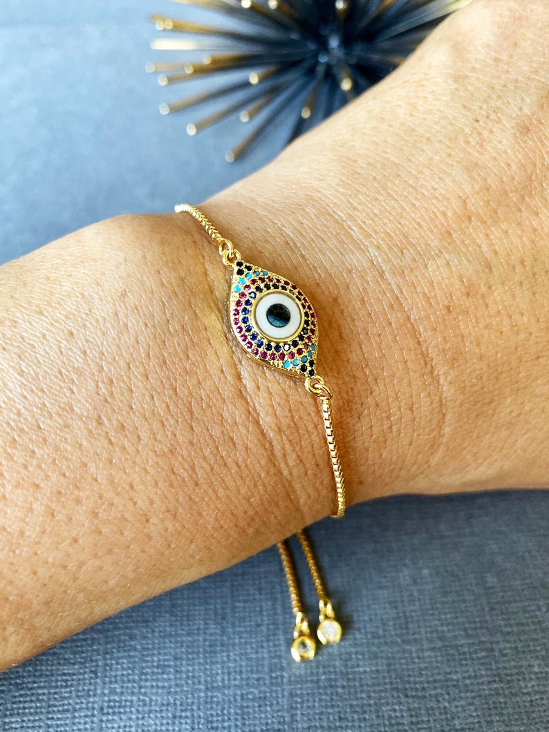 Evil Eye Bracelet Adjustable Bracelet multi color Evil eye Etsy
