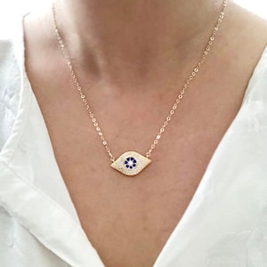 Large Gold Vermeil Evil Eye Necklace: CZ Paved Charm