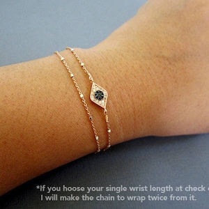 Evil Eye bracelet, Protection Bracelet, layered bracelet, Rose gold satellite chain, Evil Eye Jewelry, celebrity inspired jewelry