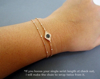 Evil Eye bracelet, Protection Bracelet, layered bracelet, Rose gold satellite chain, Evil Eye Jewelry, celebrity inspired jewelry