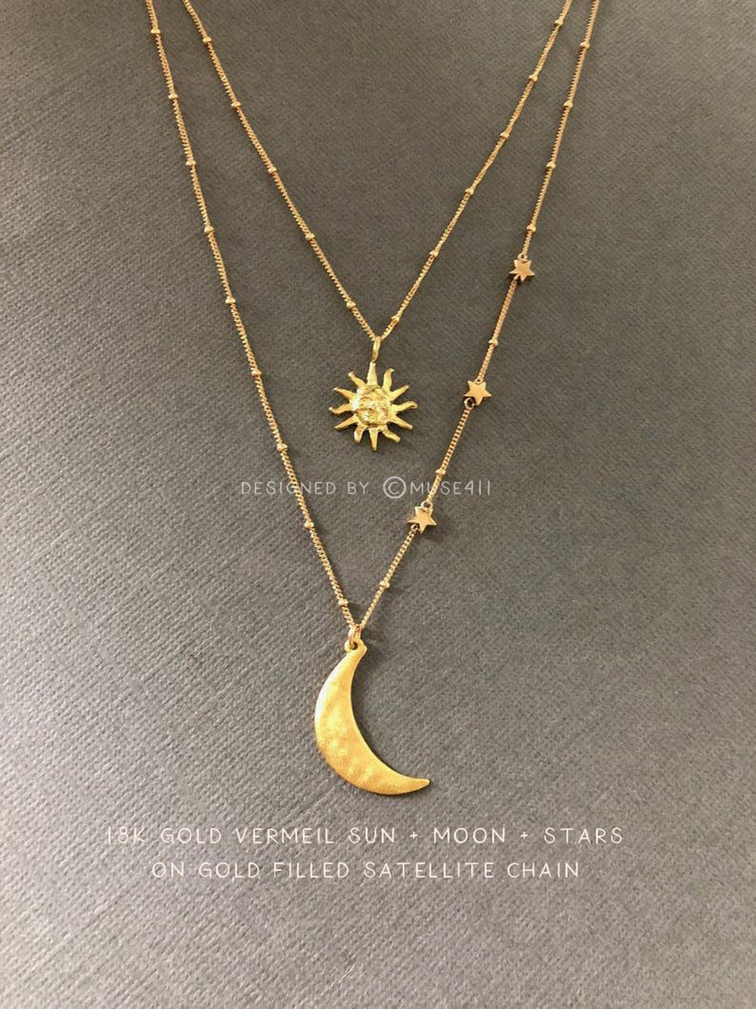 Buy Gold Vermeil Moon and Sun Layering Necklace: Celestial Jewelry Online  in India