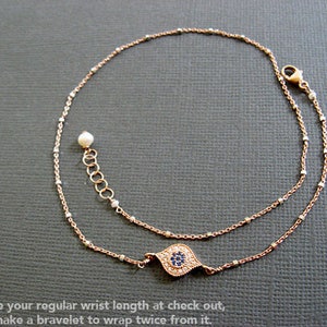 Rose Gold Evil Eye Bracelet: Sterling Silver Satellite Chain