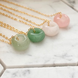 Jade Donut Necklace: Healing Gemstone on Gold Filled Chain
