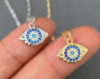 Dainty Gold Evil Eye Necklace: Turquoise Charm (15mm)