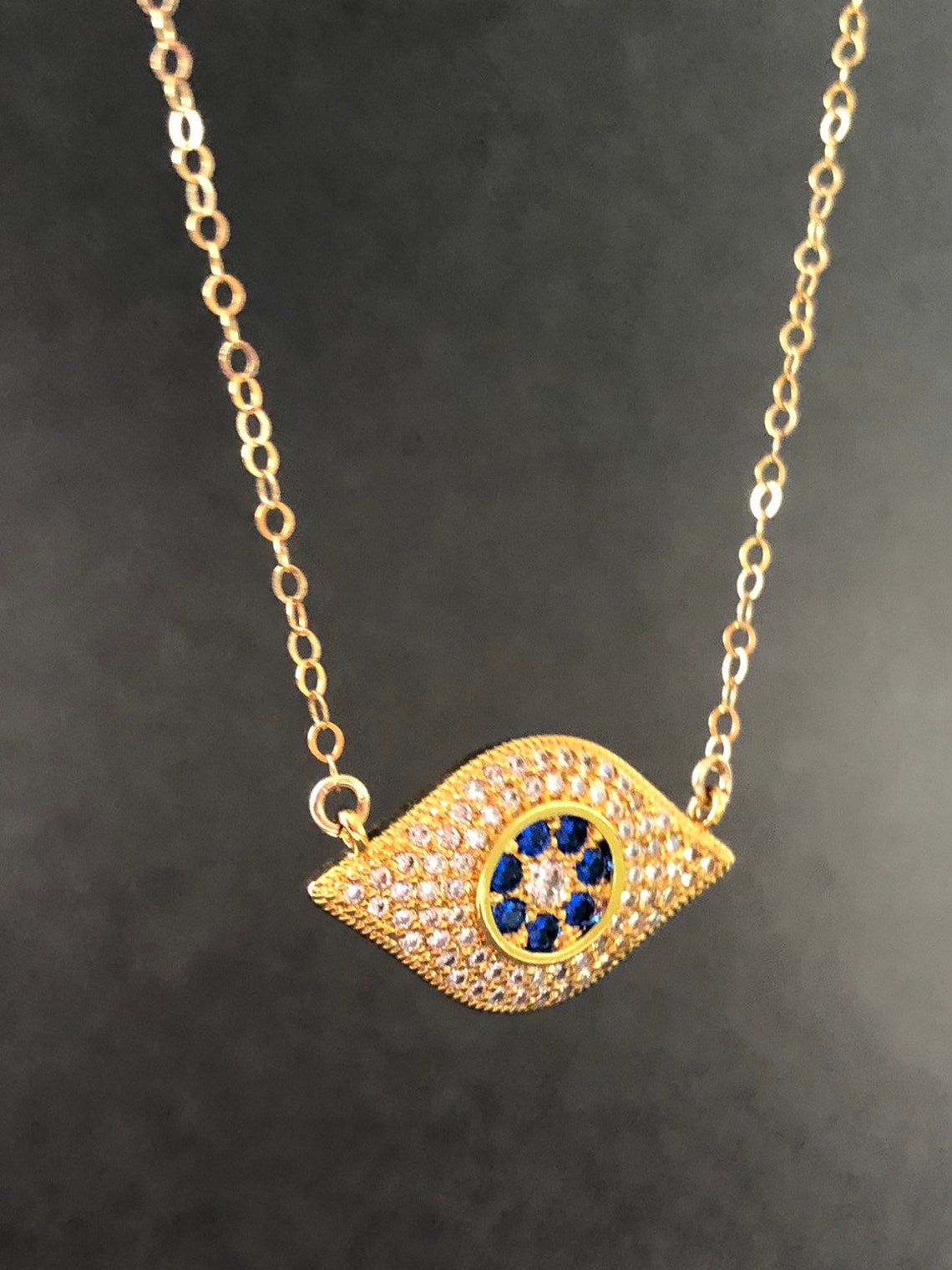 Large Evil Eye Necklace Gold Evil Eye Necklace Protection Etsy