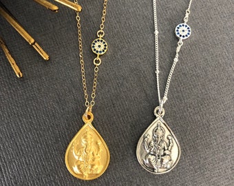 Gold Ganesha Necklace, Ganesh Necklace, Evil eye necklace, Ganesh Pendant Necklace, protection necklace, Evil eye jewelry,Spiritual Jewelry