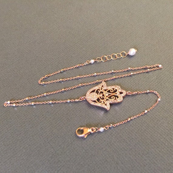Hamsa hand bracelet rose gold discount