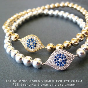 Gold Filled Evil Eye Bracelet: Protection Charm, Stackable