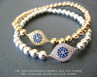 Evil Eye Stretch bracelet, Gold filled ball Bracelet, Protection Evil eye Bracelet, Blue Evil eye bracelet, stackable bracelets gift for her