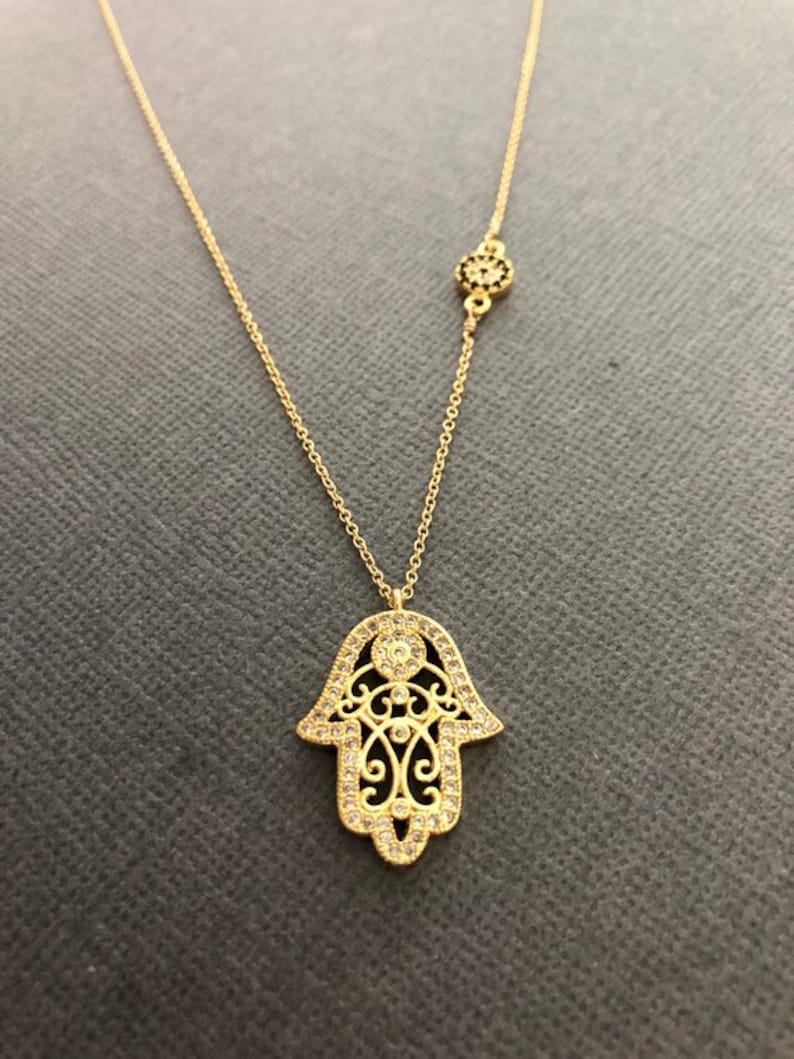 Gold Hamsa Necklace Hamsa Jewelry Evil Eye Necklace Gold Etsy