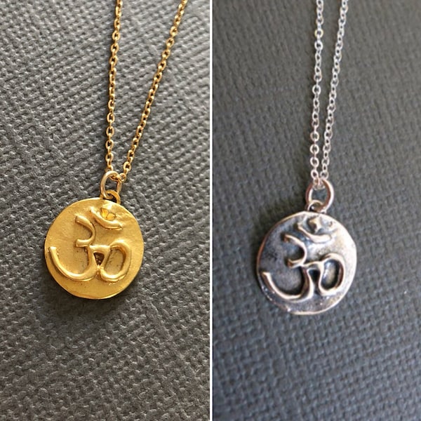 Gold Om Necklace, Aum Pendant, Om Disc necklace, Silver OHM Necklace, Yoga Jewelry, Dainty Om necklace, Minimalist necklace, gift for yogi