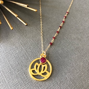 Ruby Lotus Necklace: July Birthstone Spiritual Jewelry