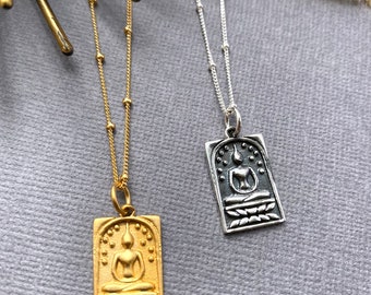 Silver Buddha Pendant necklace, buddha necklace gold, Rectangular Mala Silver Pendant necklace, yoga zen jewelry, silver buddha necklace