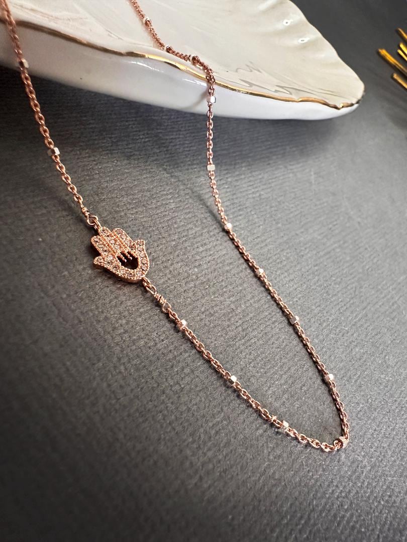 Rose Gold Hamsa Hand Necklace: Tiny Boho Chic Satellite Chain