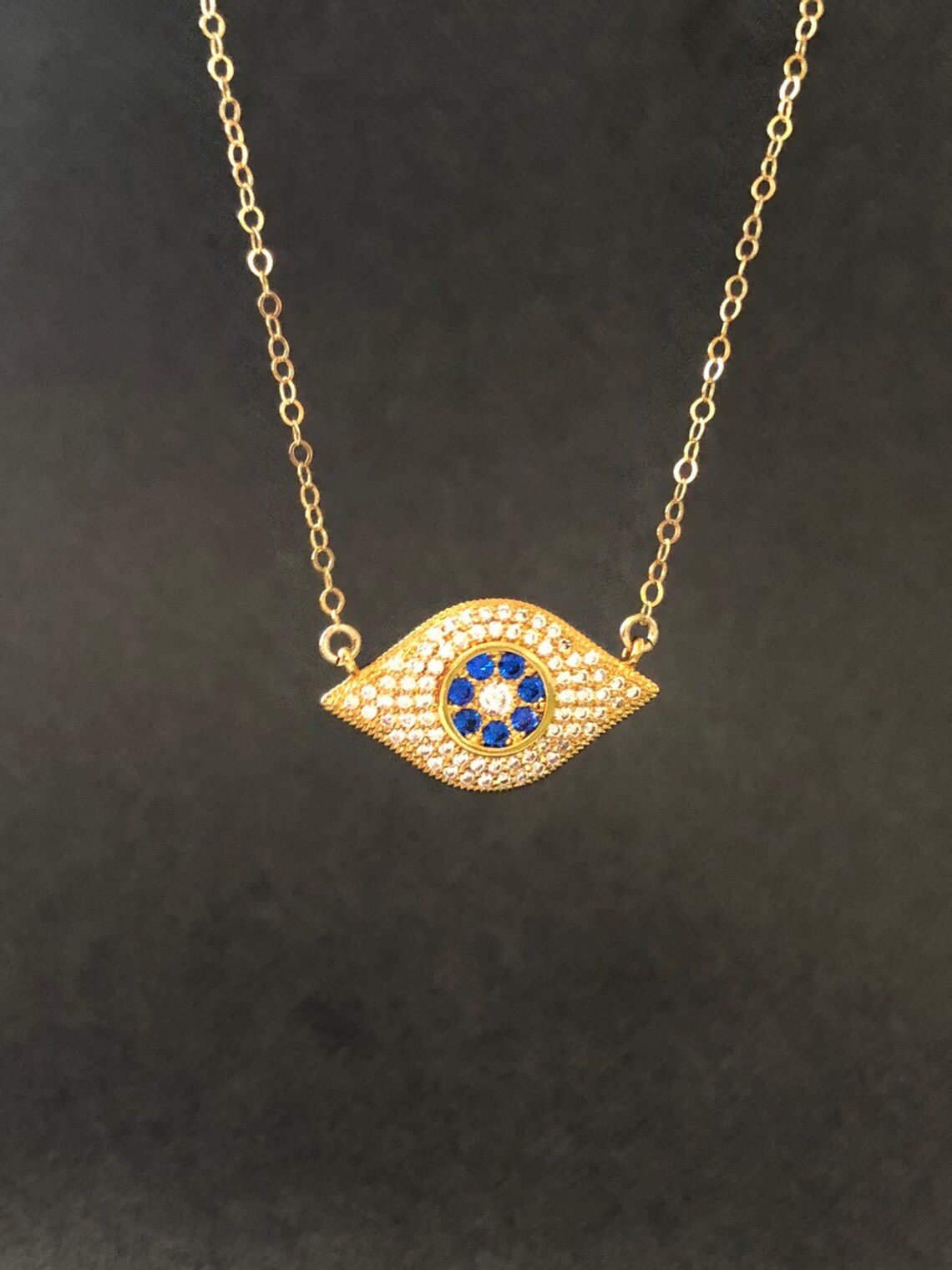 Large Evil Eye Necklace Gold Evil Eye Necklace Protection Etsy