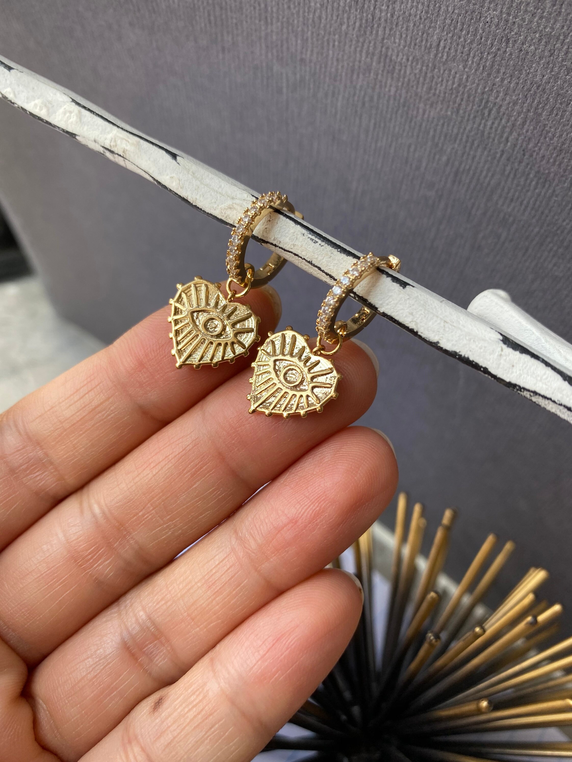 Rainbow Evil Eye Huggie Earrings – Gold main image 0