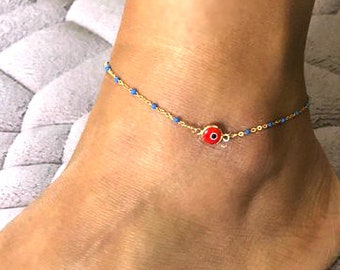 Tobillera del Ojo Turco: Joyería de protección estilo boho, regalo para yoguis